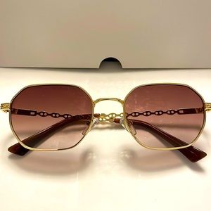 Gold Octagon Frame Sunglasses with Brown lenses